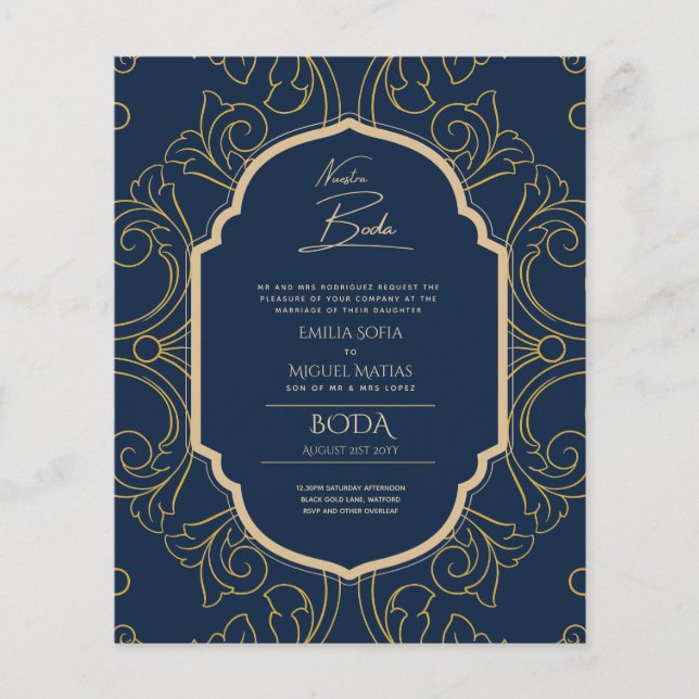 Flyer Nuestra Boda GOLD Frame España Wedding INVITE (Frente)