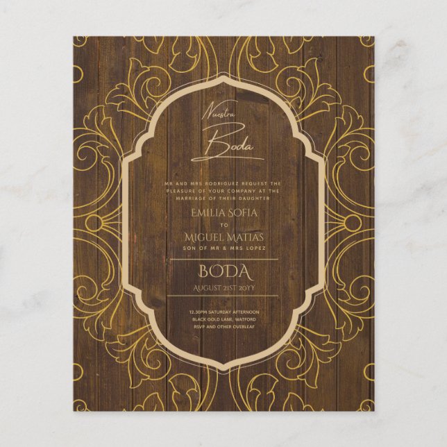 Flyer Nuestra Boda GOLD Frame España Wedding INVITE (Frente)