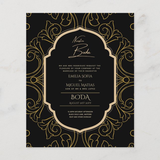 Flyer Nuestra Boda GOLD Frame España Wedding INVITE (Frente)