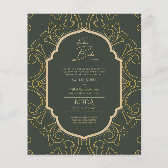 Flyer Nuestra Boda GOLD Frame España Wedding INVITE (Frente)