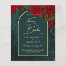 Flyer NUESTRA BODA Green Gold RED Roses Winter INVITE