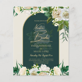 Flyer NUESTRA BODA Green Gold White Roses Winter INVITE