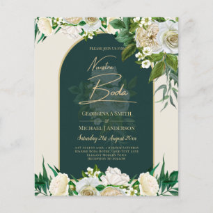 Flyer NUESTRA BODA Green Gold White Roses Winter INVITE