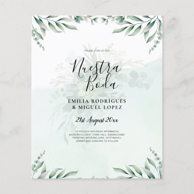 Flyer NUESTRA BODA Greenery Invitación de BODA española (Frente)