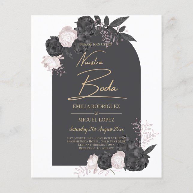Flyer NUESTRA BODA Gris Rubefacción Rojas rosadas Españo (Frente)