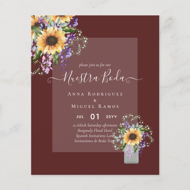 Flyer Nuestra Boda Invitación Boda español SUNFLOWERS (Frente)