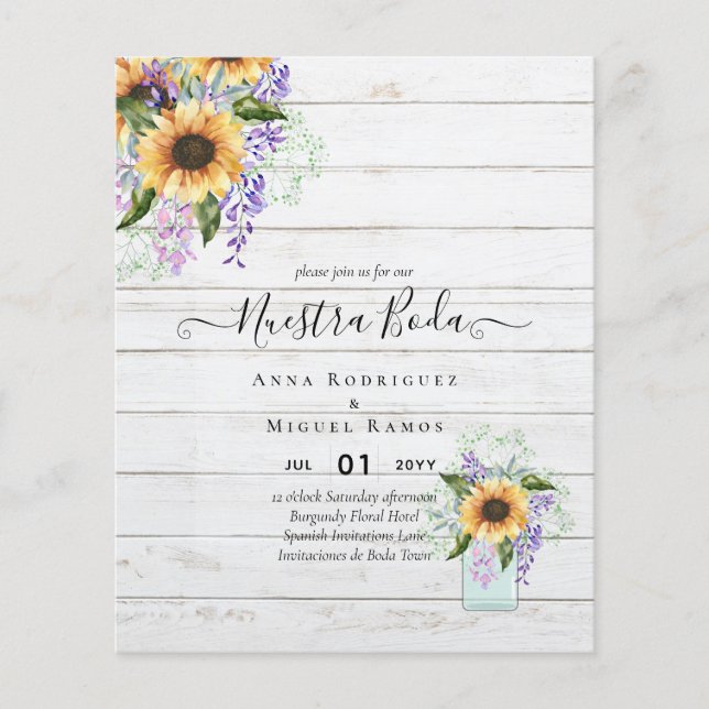 Flyer Nuestra Boda Invitación Bodas de Sol Flores Amaril (Frente)