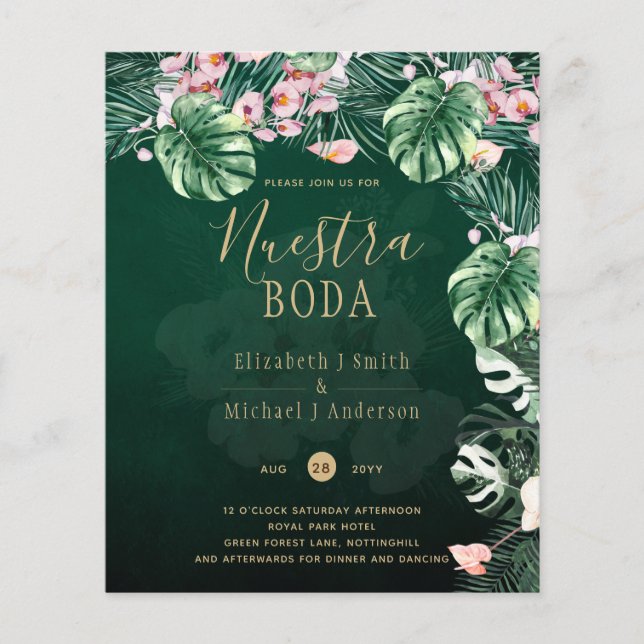 Flyer NUESTRA BODA Invitación floral verde tropical (Frente)