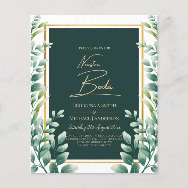 Flyer Nuestra Boda Invitación Verde Oro (Frente)