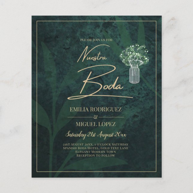 Flyer NUESTRA BODA INVITO DE Gypsophila de oro verde esm (Frente)