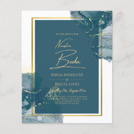 Flyer NUESTRA BODA Peacock Blue Gold Wedding Invitado