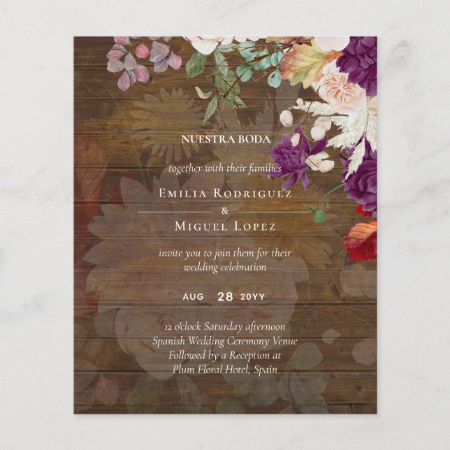 Flyer NUESTRA BODA Plum Fall Floral Boda español (Frente)