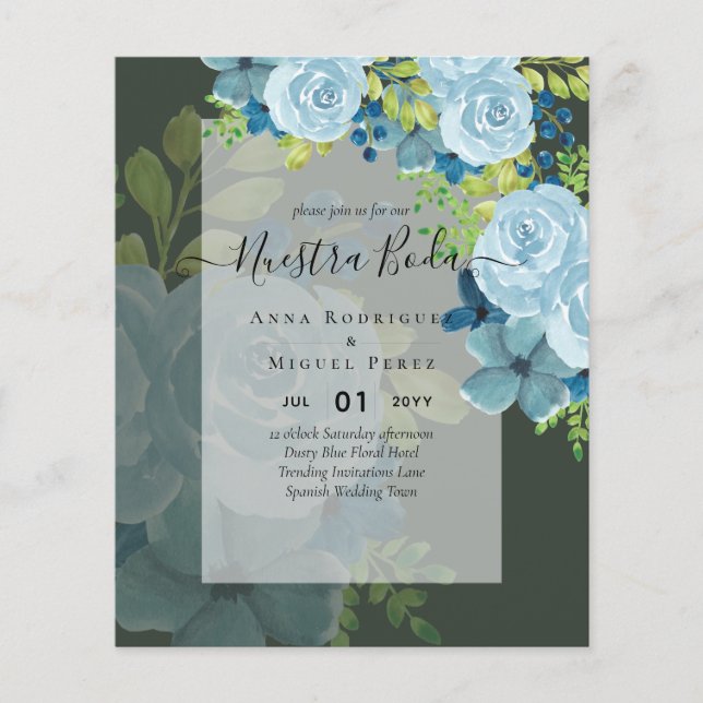 Flyer NUESTRA BODA PRESUPUESTO Dusty Blue Floral (Frente)