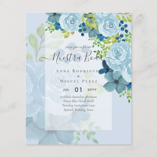 Flyer NUESTRA BODA PRESUPUESTO Dusty Blue Floral (Frente)