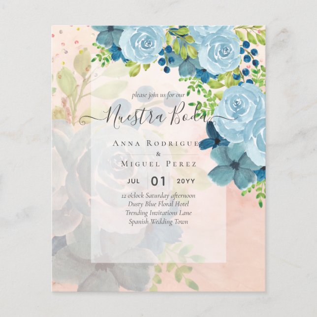 Flyer NUESTRA BODA PRESUPUESTO Dusty Blue Floral (Frente)