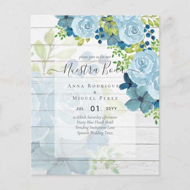 Flyer NUESTRA BODA PRESUPUESTO Dusty Blue Floral (Frente)