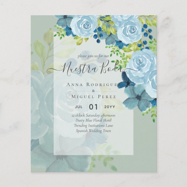 Flyer NUESTRA BODA PRESUPUESTO Dusty Blue Floral (Frente)