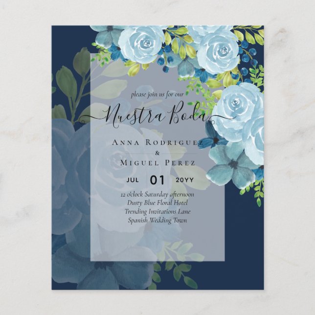 Flyer NUESTRA BODA PRESUPUESTO Dusty Blue Floral (Frente)
