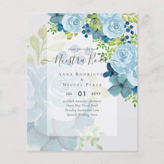 Flyer NUESTRA BODA PRESUPUESTO Dusty Blue Floral (Frente)