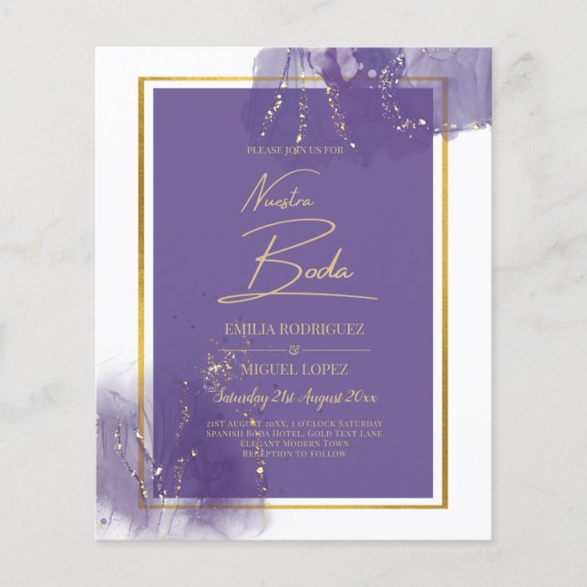 Flyer NUESTRA BODA PURPLE GOLD Boda Lavender INVITE (Frente)