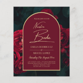 Flyer NUESTRA BODA Red Roses Forest Green Winter INVITE