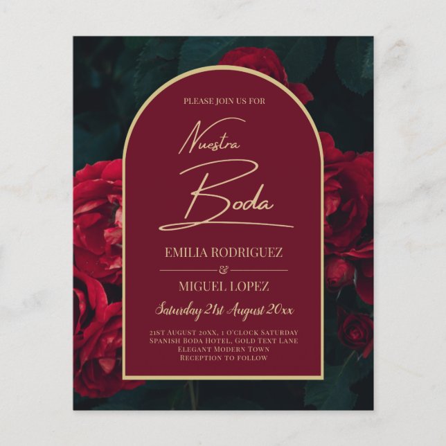 Flyer NUESTRA BODA Red Roses Forest Green Winter INVITE (Frente)