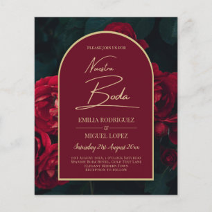 Flyer NUESTRA BODA Red Roses Forest Green Winter INVITE