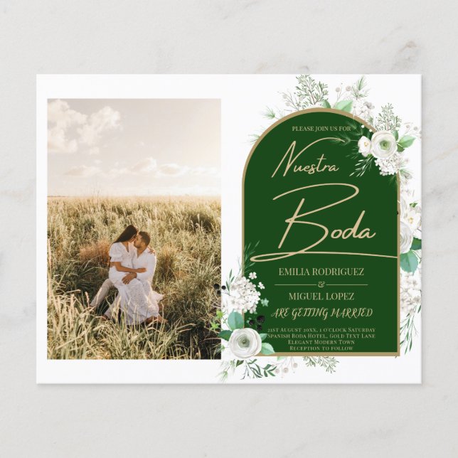 Flyer NUESTRA BODA Roses Blancos Foto Española Invita (Frente)
