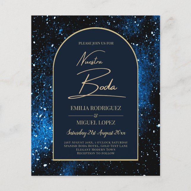 Flyer NUESTRA BODA Starry Night Navy Blue Gold INVITE (Frente)
