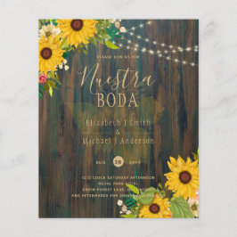 Flyer NUESTRA BODA Sunflowers Rustic Wood INVITE