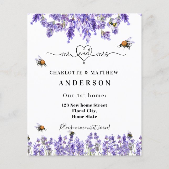 Flyer Nuevo domicilio cambio lavanda abejas mudándose (Frente)