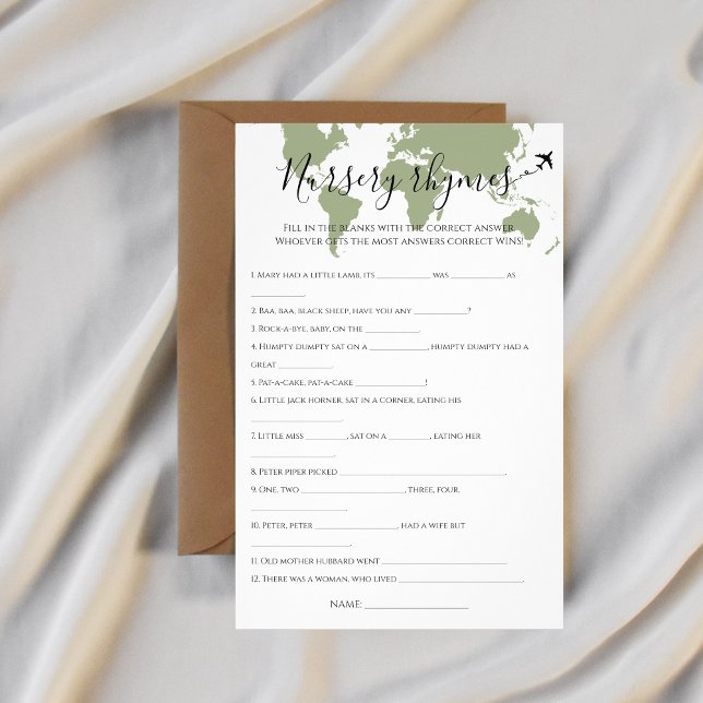Flyer Nursery Rhymes Prueba Viaje Mapa Mundial Baby Show (nursery rhymes quiz world map travel themed baby shower)
