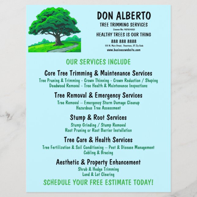 Flyer Oak Tree Logo | Custom Tree Trimming Service (Frente)