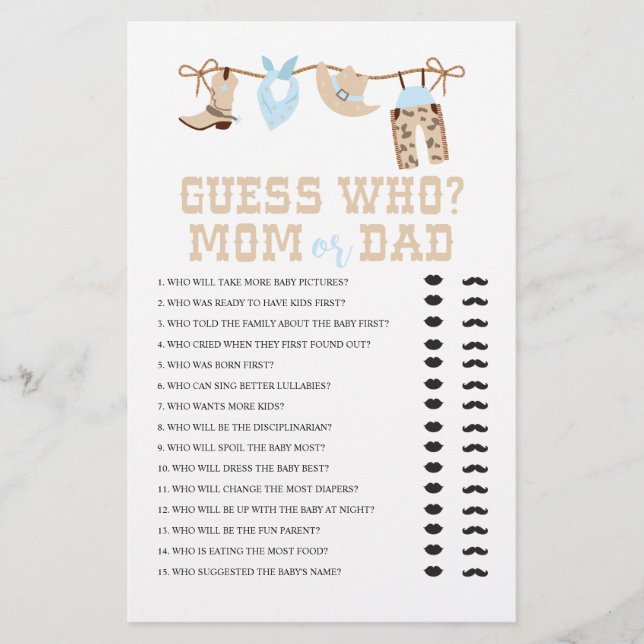 Flyer Occidente Cowboy Baby Shower adivina quién es el j (Frente)