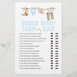 Flyer Occidente Cowboy Baby Shower adivina quién es el j