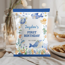 Flyer Ocean Animals Boy Cumpleaños Chip Wrapper