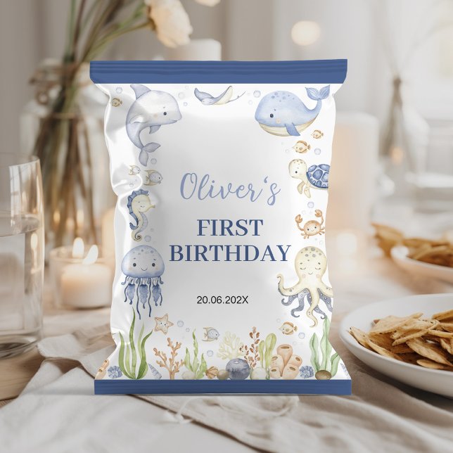 Flyer Ocean Animals Boy Cumpleaños Chip Wrapper (Subido por el creador)