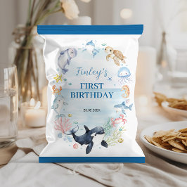 Flyer Ocean Animals Niños Cumpleaños Chip Bag Wrapper