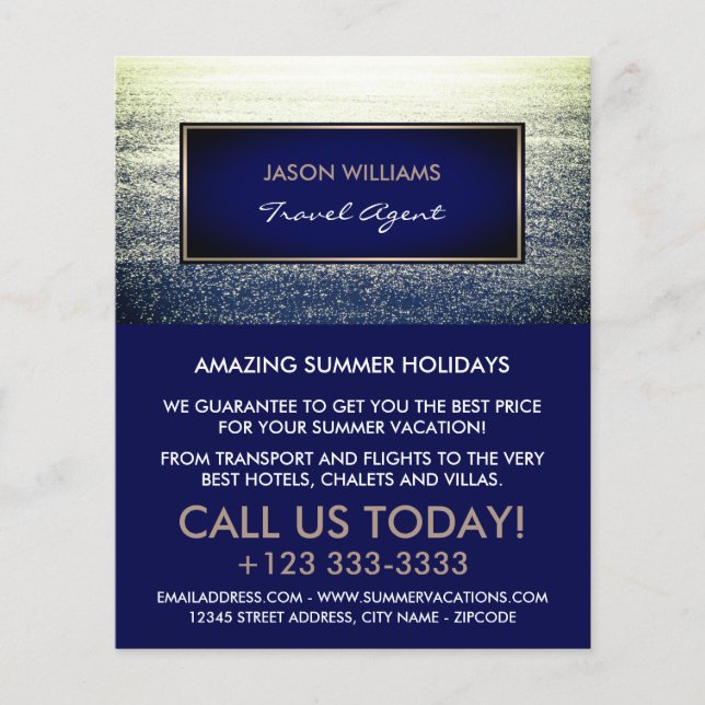 Flyer Ocean Blue, viajero publicitario de agente de viaj (Frente)