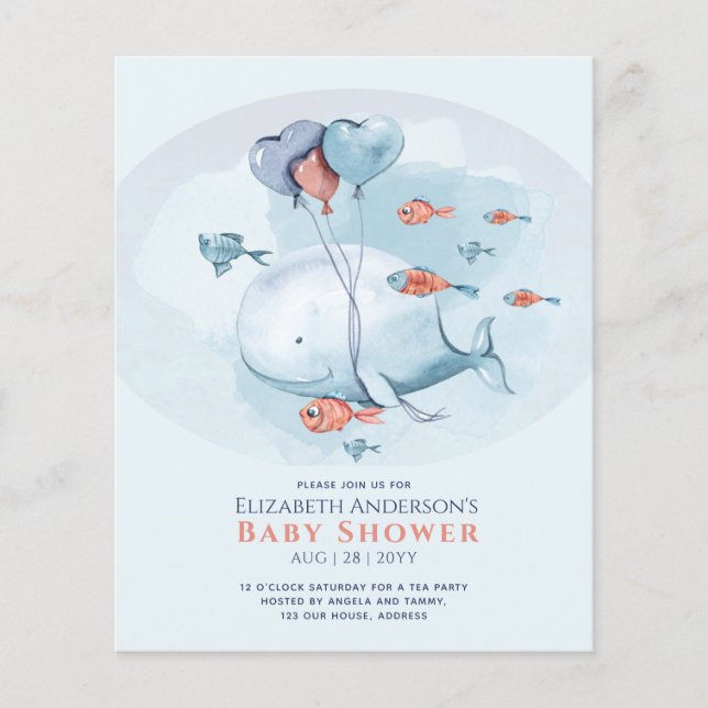 Flyer Ocean Sea Life BABY SHOWER Blue Whale (Frente)