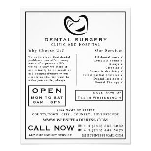 Flyer Odontología del logotipo de dientes blancos y negr