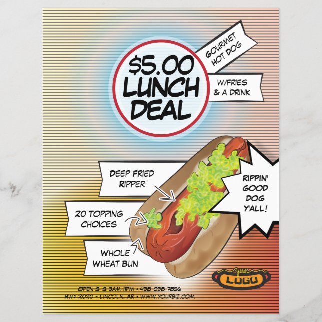 Flyer Oferta de almuerzo de Hot Dog (Frente)