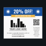 Flyer Oferta especial azul Descuento tu logotipo y códig<br><div class="desc">Oferta especial folleto de descuento para su pequeña empresa con un banner azul en la parte superior combinado con un banner amarillo más pequeño y fuentes en negrita blancas. Folleto de ofertas especiales personalizado con su logotipo,  código QR y texto personalizado.</div>
