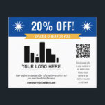 Flyer Oferta especial azul Descuento tu logotipo y códig<br><div class="desc">Oferta especial folleto de descuento para su pequeña empresa con un banner azul en la parte superior combinado con un banner amarillo más pequeño y fuentes en negrita blancas. Folleto de ofertas especiales personalizado con su logotipo,  código QR y texto personalizado.</div>