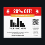 Flyer Oferta especial roja Descuento tu logotipo y códig<br><div class="desc">Oferta especial folleto de descuento para su pequeña empresa con un banner rojo en la parte superior combinado con un banner amarillo más pequeño y fuentes en negrita blancas. Folleto de ofertas especiales personalizado con su logotipo,  código QR y texto personalizado.</div>