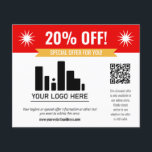 Flyer Oferta especial roja Descuento tu logotipo y códig<br><div class="desc">Oferta especial folleto de descuento para su pequeña empresa con un banner rojo en la parte superior combinado con un banner amarillo más pequeño y fuentes en negrita blancas. Folleto de ofertas especiales personalizado con su logotipo,  código QR y texto personalizado.</div>