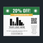 Flyer Oferta especial verde Descuento tu logotipo y códi<br><div class="desc">Oferta especial folleto de descuento para su pequeña empresa con un banner verde en la parte superior combinado con un banner amarillo más pequeño y fuentes en negrita blancas. Folleto de ofertas especiales personalizado con su logotipo,  código QR y texto personalizado.</div>