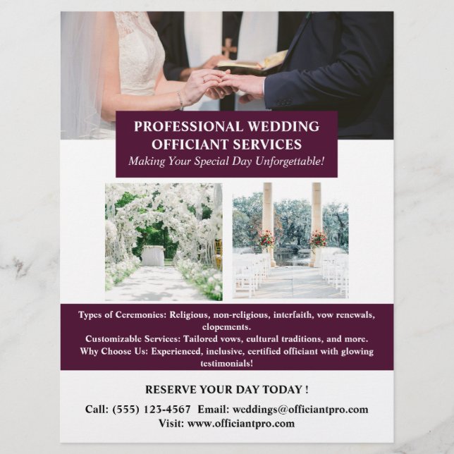 Flyer Oficiante de Boda Moderna (Frente)