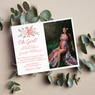 Flyer oh chica, baby ducha invitación a la foto con flor