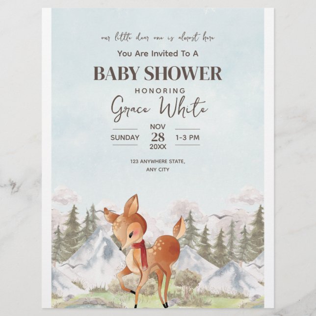 Flyer Oh Deer winter Baby Shower Woodland Baby Shower (Frente)